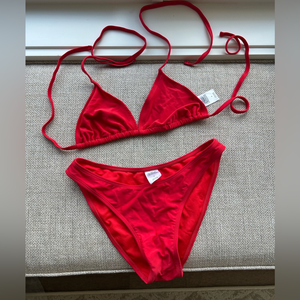 wild fable Red Triangle String Bikini Set